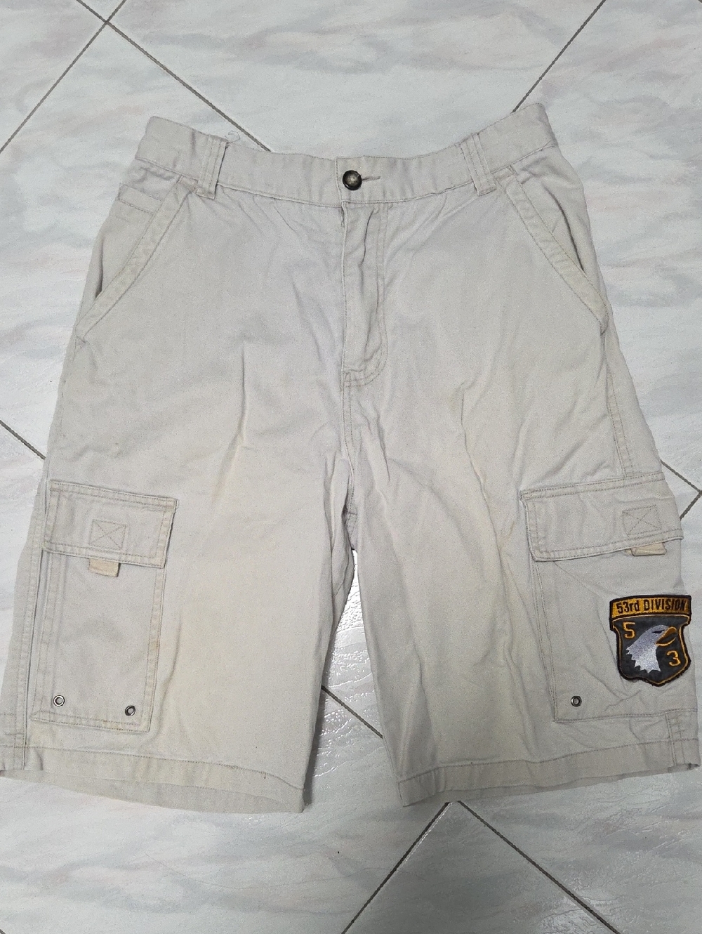 Plugg Men's Cargo Shorts in Light Tan with Patch